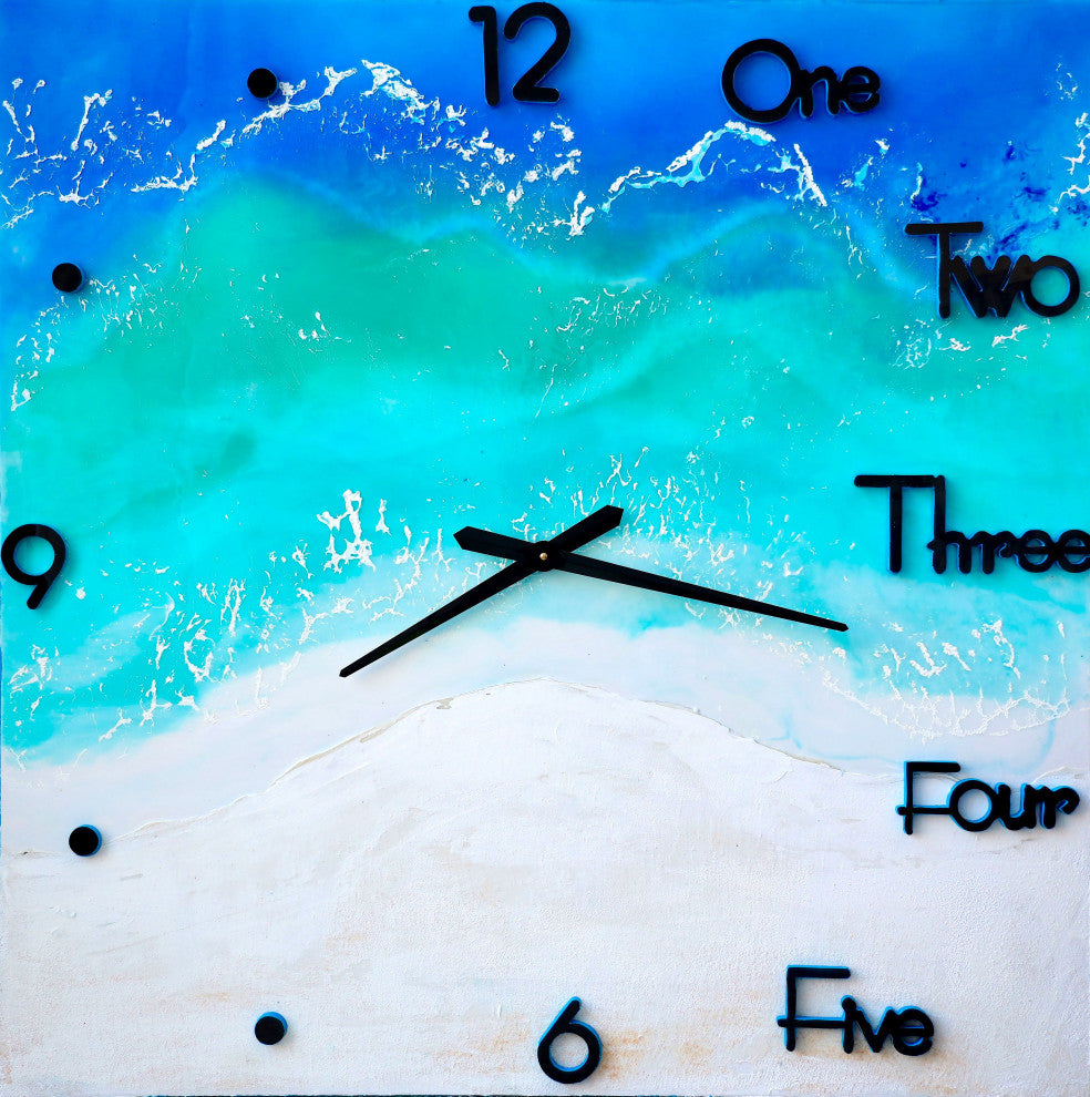 ED epoxy resin wall clock, 3D sculpture art, abstract seascape art