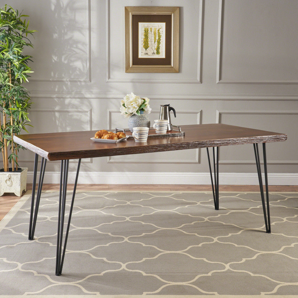 GDF Studio Aneissa Faux Live Edge Rectangular Dining Table, Natural/Black