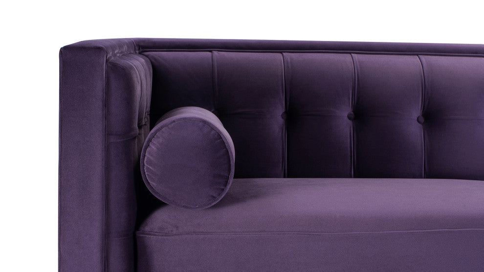 Jack 84" Modern Tuxedo Sofa With Bolster Pillows, Purple Velvet