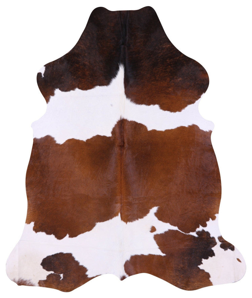 6' 11" X 5' 9" Brown and White Natural Cowhide Rug C2205