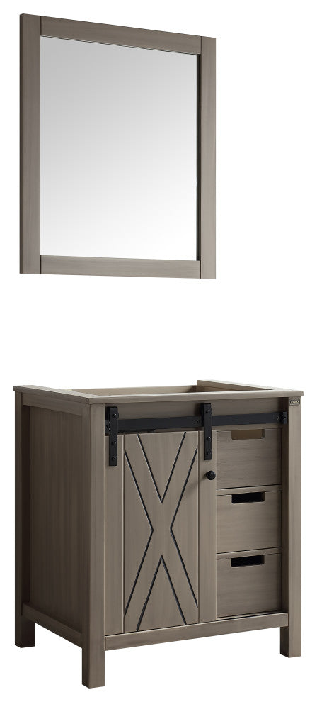 Marsyas 30" Ash Gray Single Bathroom Vanity Cabinet, 28" Wall Mirror