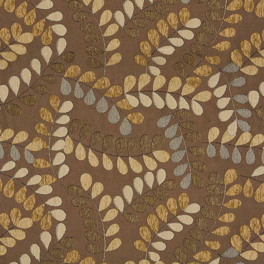Brown and Grey Textured Leaves Matelasse Upholstery Fabric By The Yard