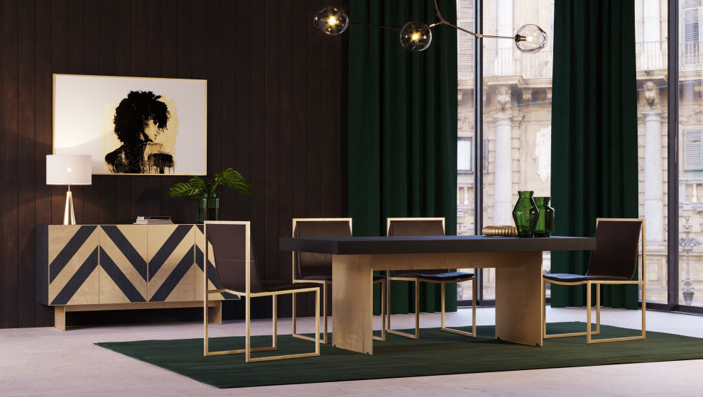 Modrest Perret Glam Black Ash and Brushed Brass Modern Buffet