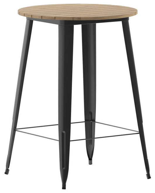 Declan Commercial Indoor/Outdoor Round Bar Top Table, 30", Brown/Black
