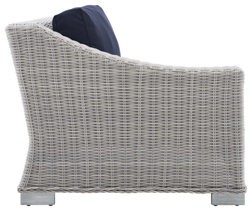 Lounge Chair, Sunbrella, Rattan, Wicker, Gray Blue Navy, Modern, Outdoor