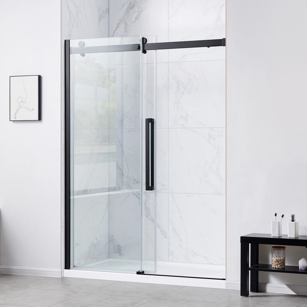 Bel Soft-Close Frameless Sliding Soft Close Shower Door, Matte Black, 60"