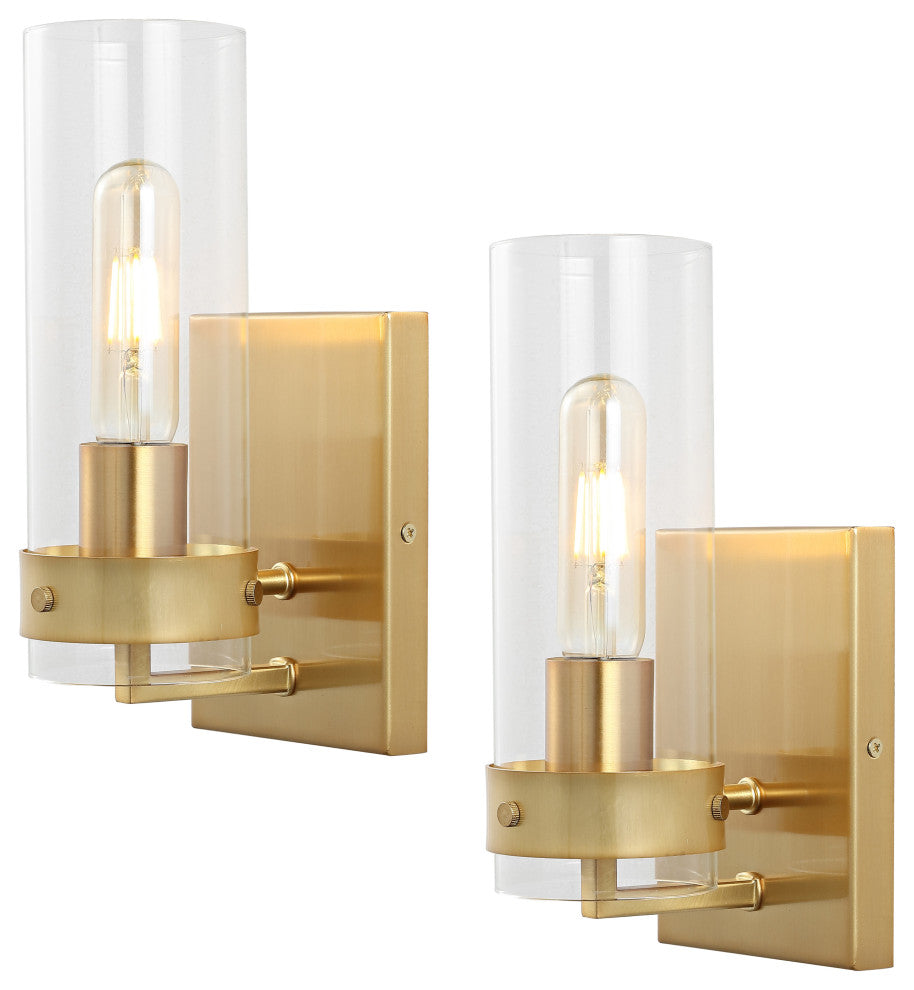 Harper 4.5" 1-Light Coastal Minimalist Iron/Glass LED Sconce, Set of 2, Gold