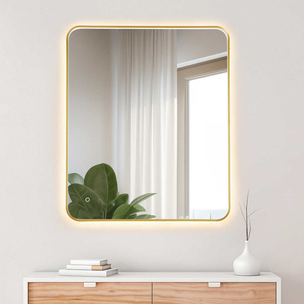 Dazzle Rectangular Bathroom/Vanity LED Lighted Wall Mirror, Brushed Gold, 36"