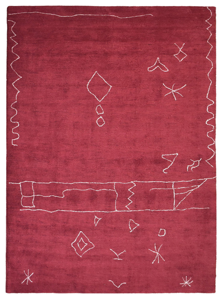 HAND KNOTTED LOOM SILK ECO-FRIENDLY RUGS-9'x12',Rectangle,Red White,Contemporary
