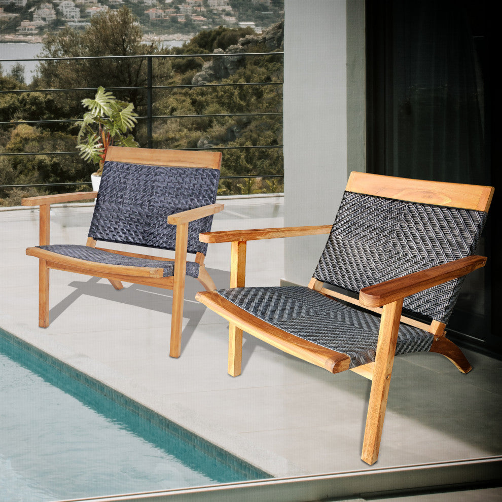 Teak Wood Paris Outdoor Patio Lounge and Dining Chair, Gray