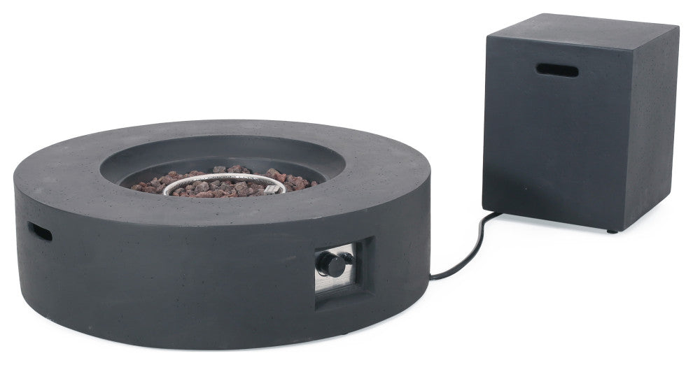 GDF Studio Hearth Circular 50K BTU Outdoor Gas Fire Pit Table With Tank Holder, Dark Gray