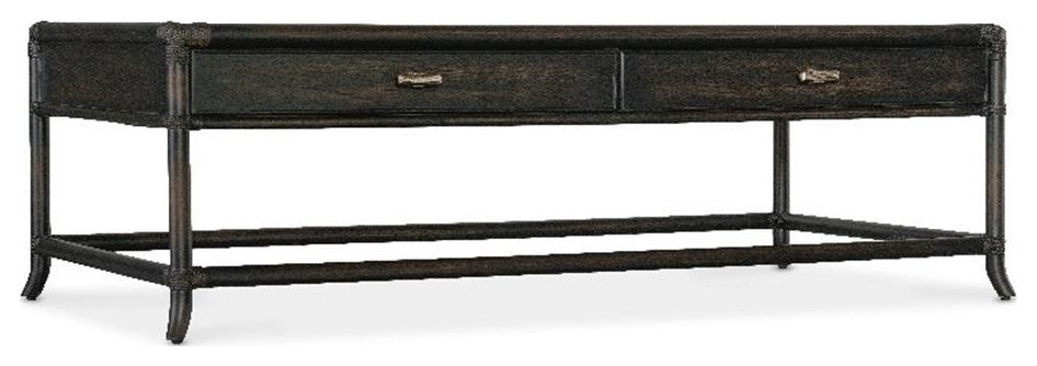 Retreat Pole Rattan Wood Cocktail Table in Black by Hooker Furniture