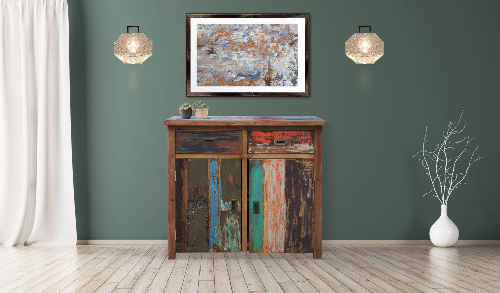 Marina Del Rey Recycled Teak Wood Linen Cabinet, 2 doors and 2 drawers