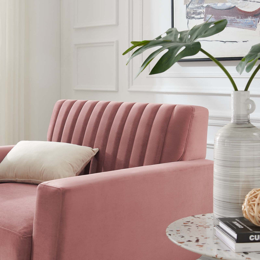 Engage Channel Tufted Performance Velvet Armchair Dusty Rose