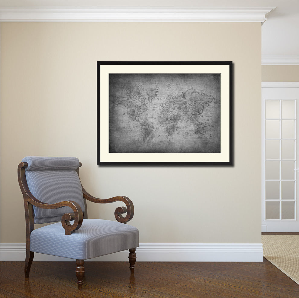 Ancient World Vintage Map Print On Canvas With Black Custom Frame, 28" X 37"