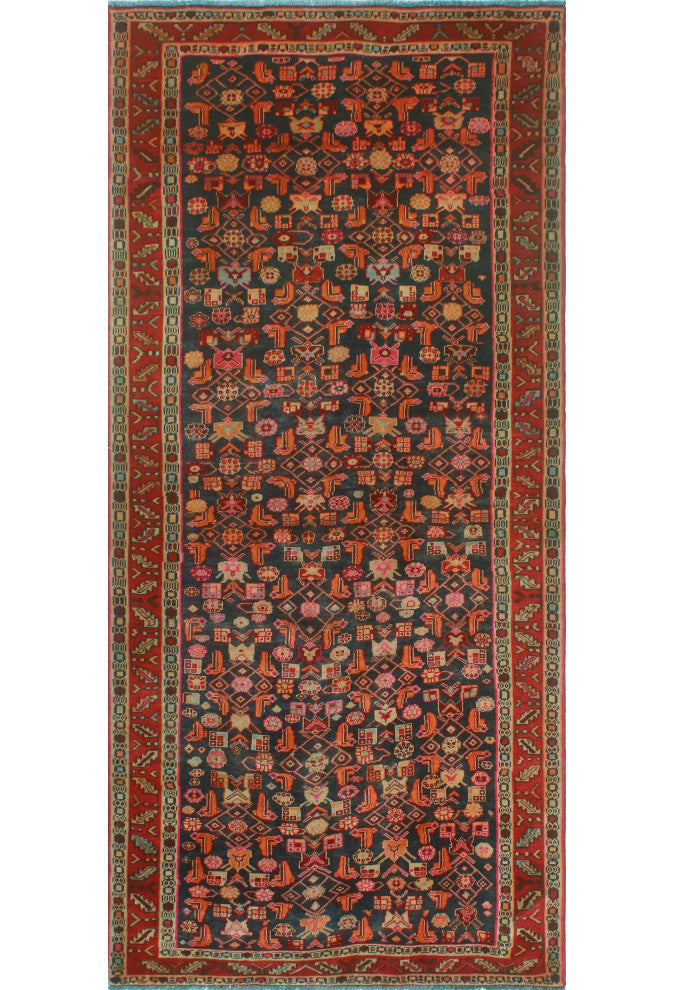 Fine Vintage Distressed Sofian Charcoal/Red Runner, 4'3x9'6