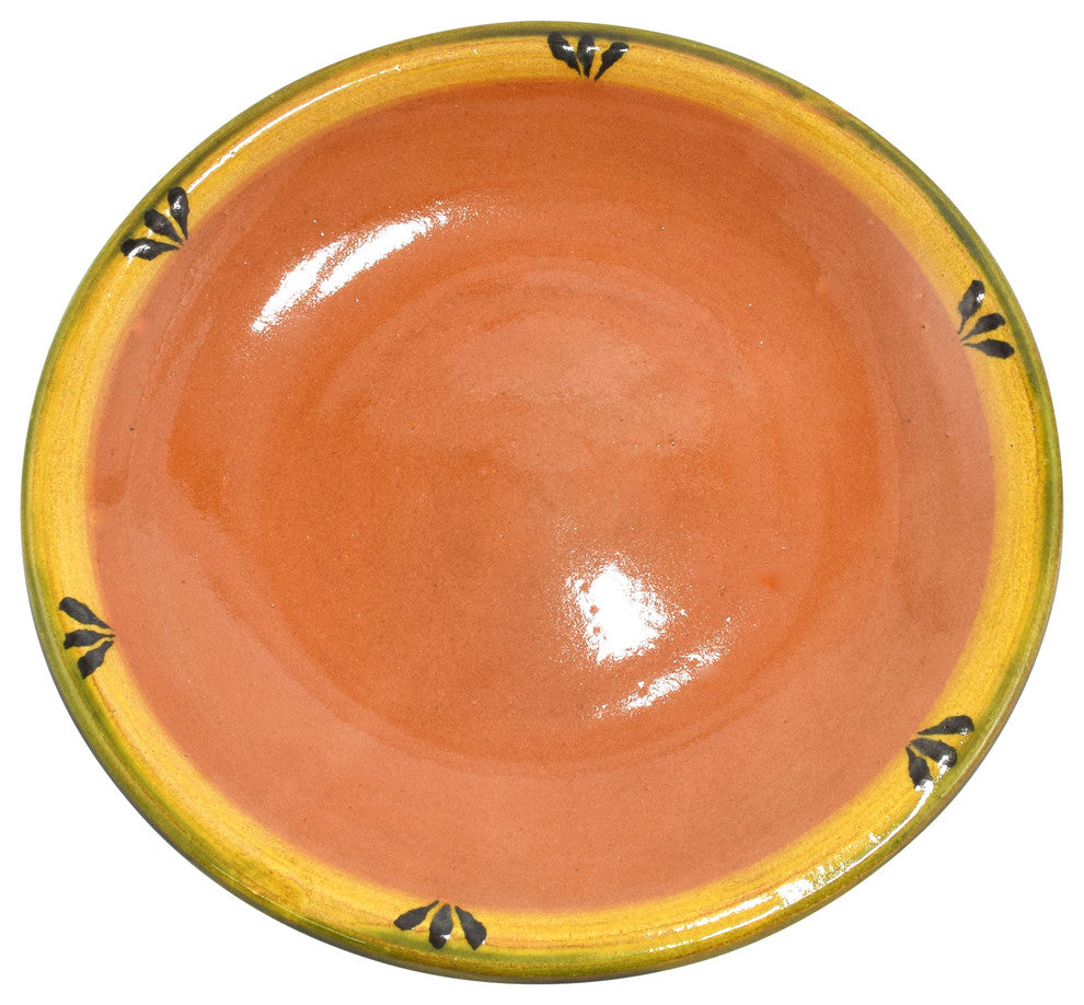 Ancient Cookware, Mexican Clay Dinner Plate, Trefoil Design, 10 inch