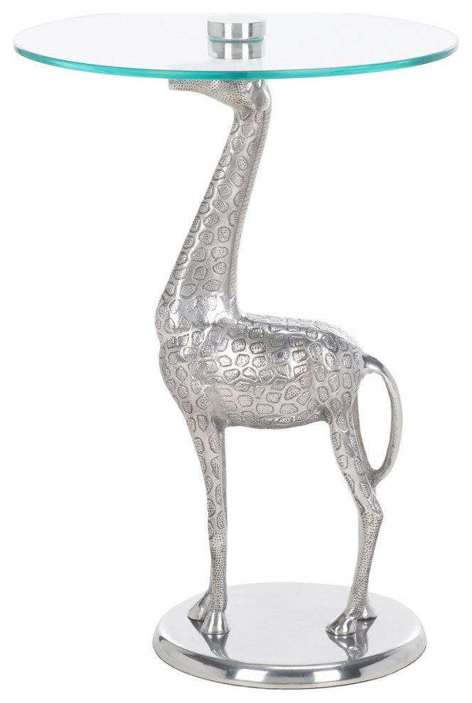 Safavieh GillaRound Giraffe Base Accent Table, Silver/Glass