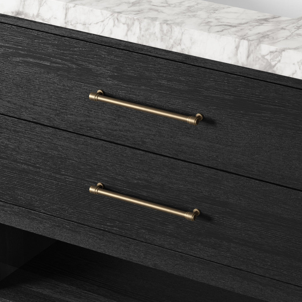 Anthem Single Vanity 36", Carrara Marble, Black Wash Oak Veneer, Brushed Brass