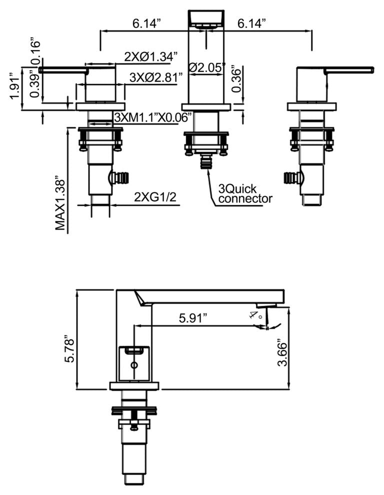 Deck Mounted Two-Handle Widespread Bathroom Faucet