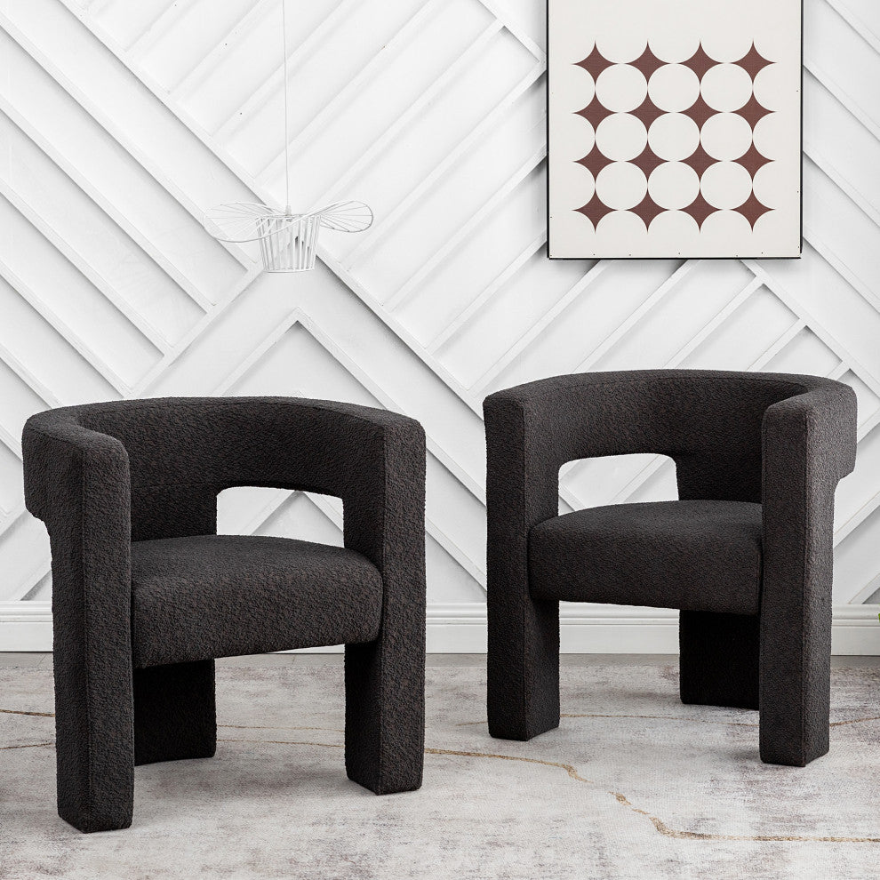 28" Wide Boucle Upholstered Square Armchair, Set of 2, Dark Gray