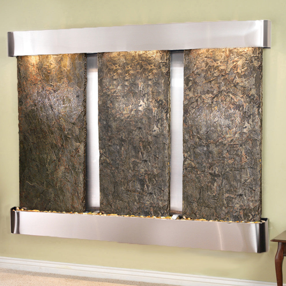 Deep Creek Falls Fountain, Green Slate, Stainless Steel, Round