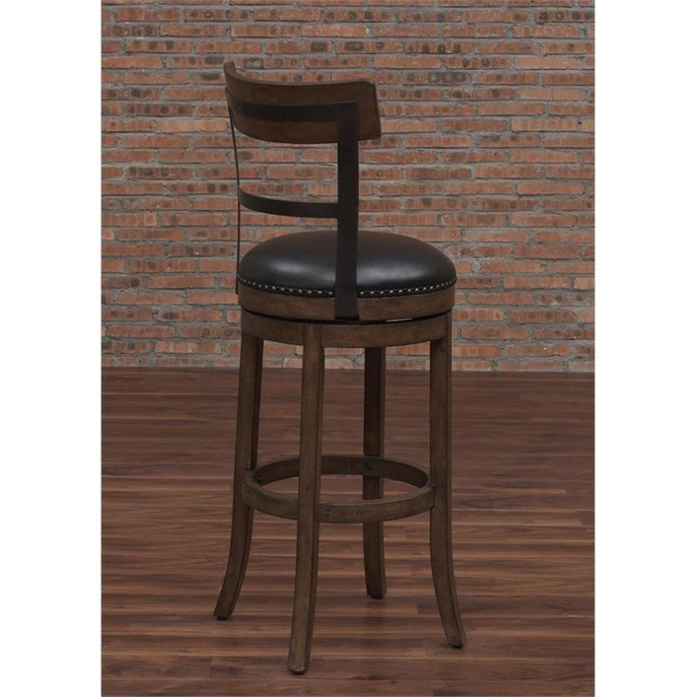 Home Square 2 Piece 26" Height Swivel Bar Stool Set in Washed Brown and Black