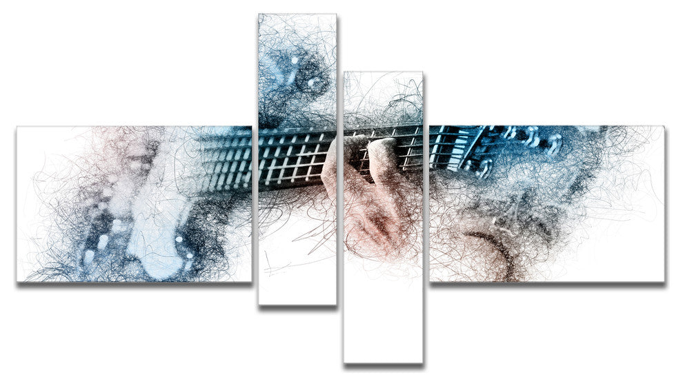 Man Playing A Guitar Watercolor, Contemporary Canvas Print, 60"x32", 4 panels