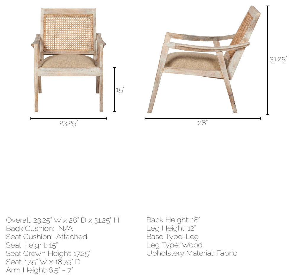 Teryn Cream Linen w/ Natural Solid Wood Base & Mesh Back Accent Chair