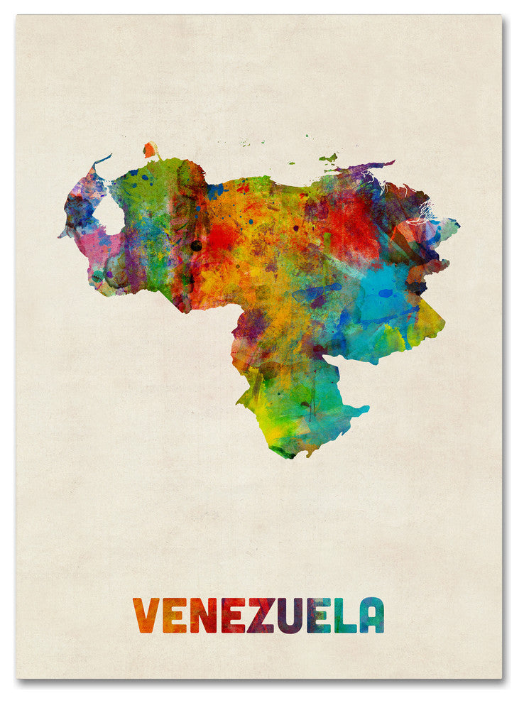'Venezuela Watercolor Map' Canvas Art by Michael Tompsett