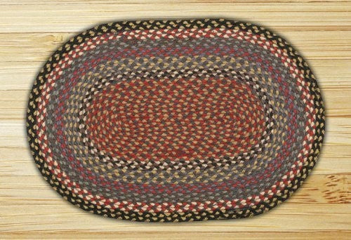 Burgundy, Blue and Gray Braided Rug, 2'X8' Oval