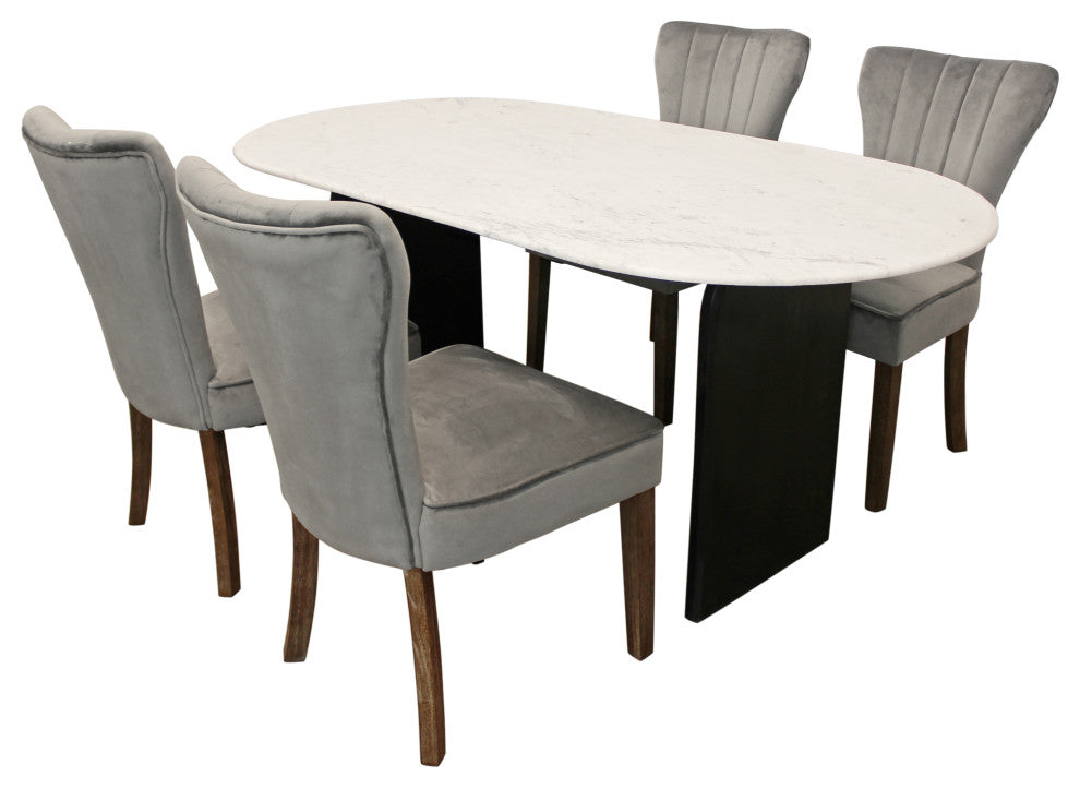 Lavaca 5-Piece Dining Set, 72" Oval Dining Table and 2 Sets of Mink Chairs