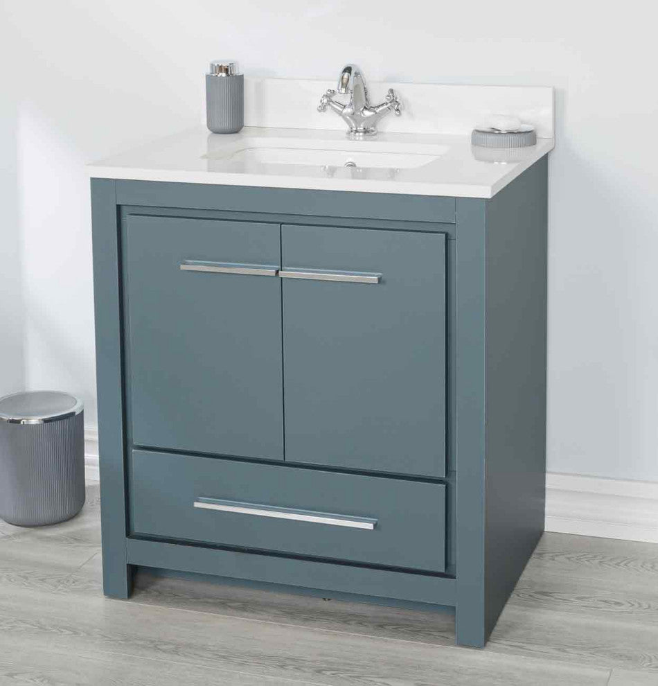 Mila Collection 30" Bathroom Vanity With Sink, Mirror, Countertop, Alasca Blue