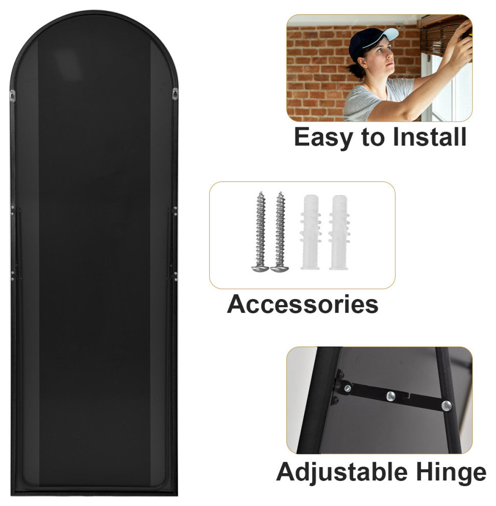 Easly 17x58 Arched Aluminum Framed Full Length Mirror Standing Floor Mirror, Black