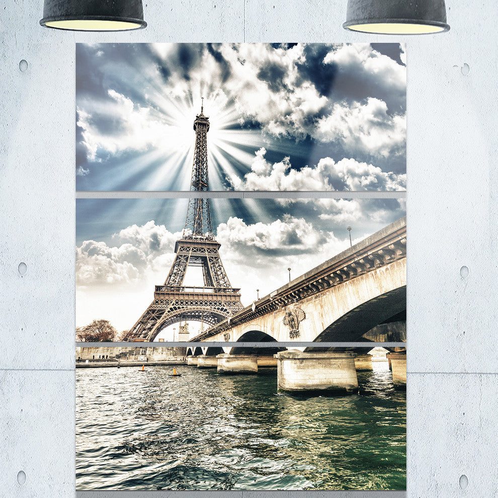 "Eiffel Tower and Iena Bridge" Photo Metal Wall Art, 3 Panels, 28"x36"