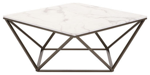 HomeRoots Modern Square White Marble Coffee Table