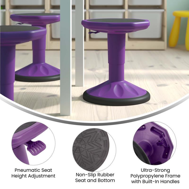 Carter Adjustable Height Kids Flexible Stool 14" 18" Seat Height, Purple