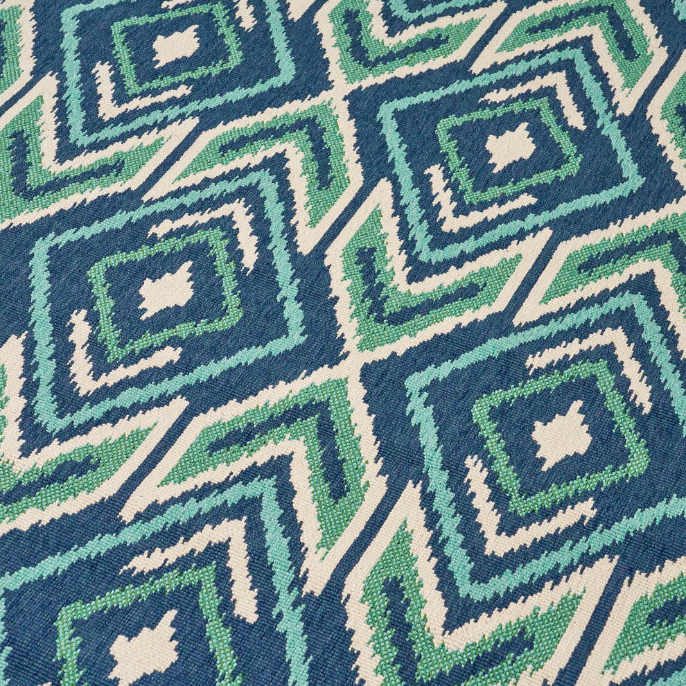 GDF Studio Heather Outdoor Geometric  Area Rug, Navy and Green, 5'x8'