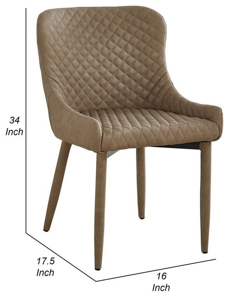 Benzara BM288160 16" Modern Dining Chair, Beige Vegan Faux Leather, Metal Legs
