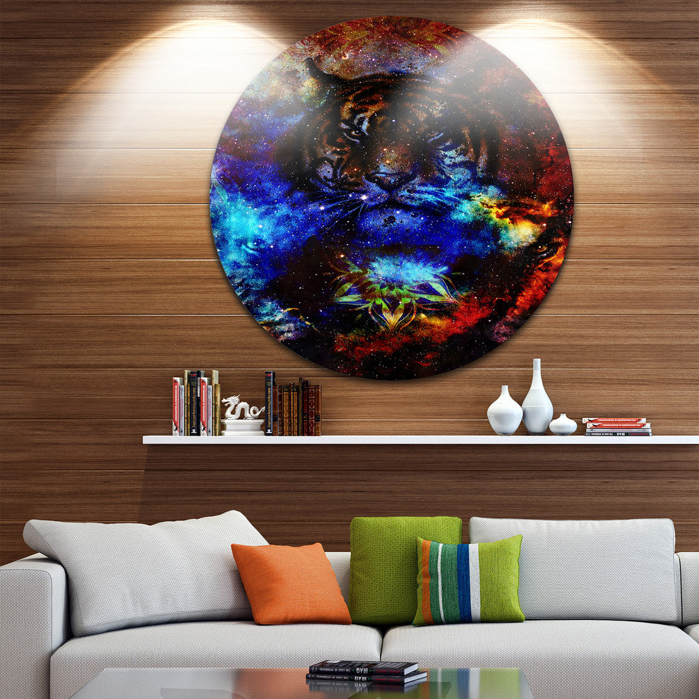 Colorful Tiger Collage, Animal Digital Art Round Wall Art, 36"