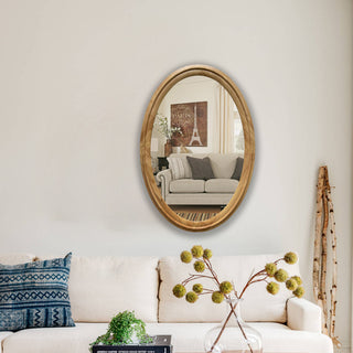 Chloe's Reflection Contemporary Maple Wood Oval Framed Wall Mirror, 34" Height