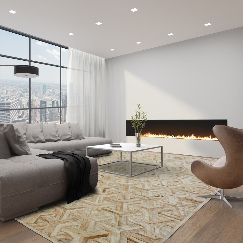 Cowhide Patchwork Rug, Nemesis, Neutral, 10'x14'