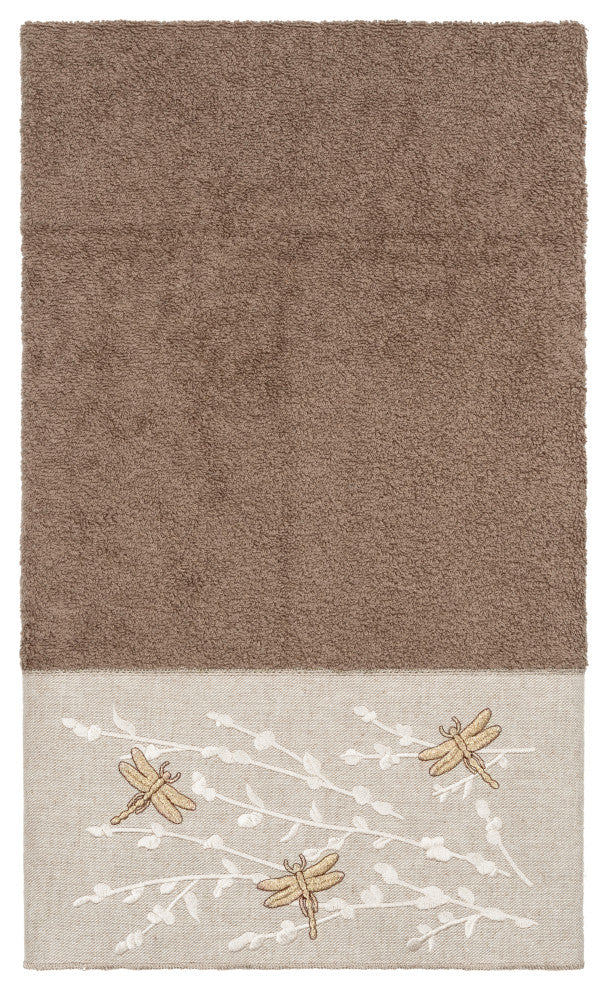 Linum Home Textiles Turkish Cotton Braelyn 3-Piece Embellished Towel Set, Latte