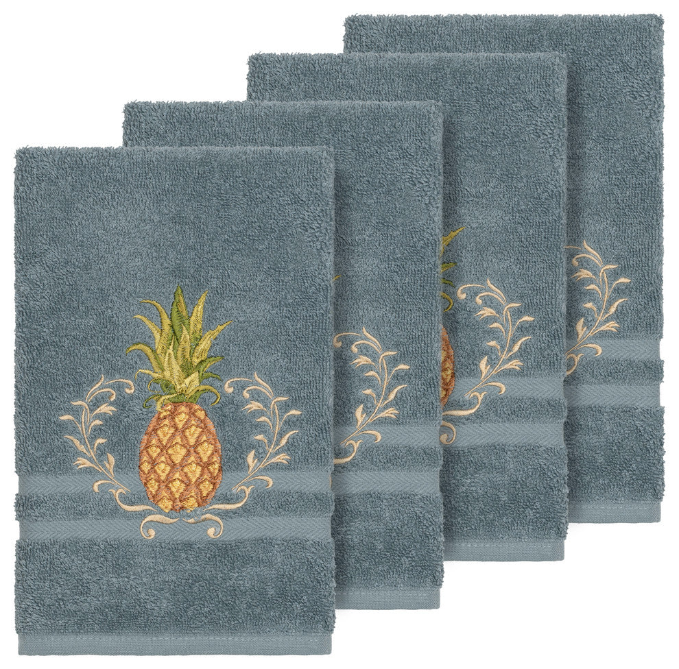 Linum Home Textiles Welcome Embellished, Teal, Hand Towel, 4-Piece Set