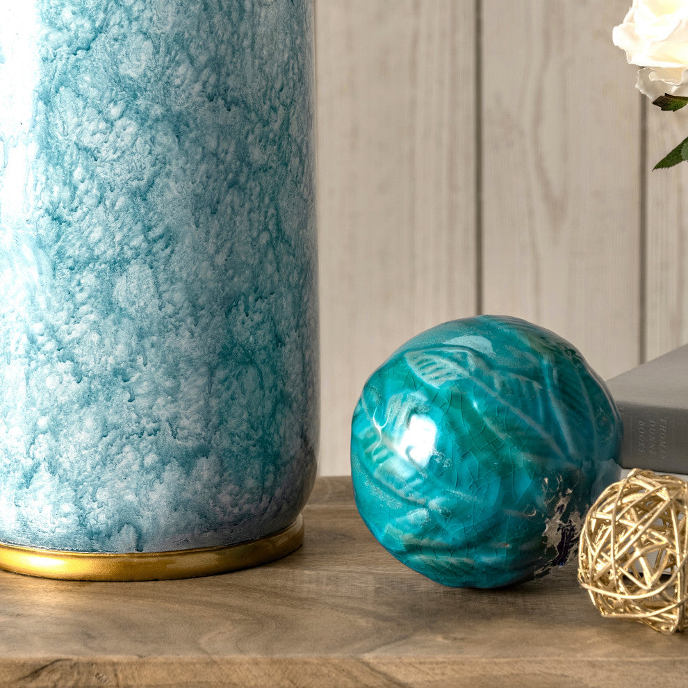 Nuloom 24" Glazed Polyresin Vase Cloth Shade Blue Table Lamp