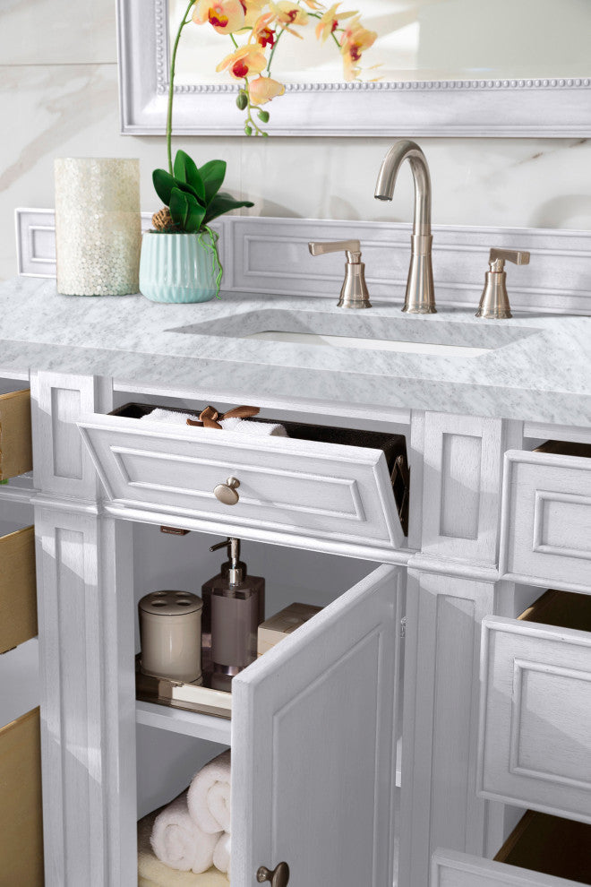 Bristol 60" Single Vanity Bright White, Carrara Marble