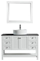 48"? Vanity in White with Glass Countertop with White Vessel Sink With Mirror