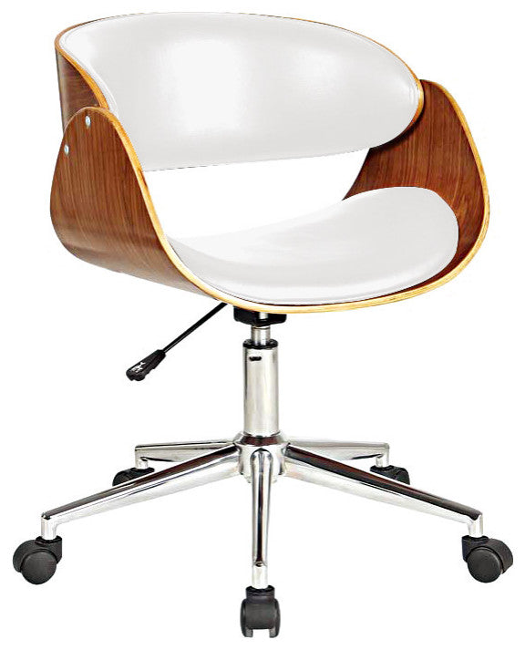 Office Chair With Plywood Frame and White Pu Cushion, White