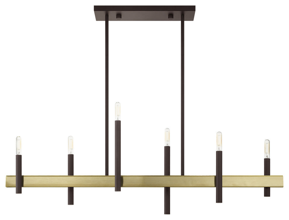 Livex Lighting Denmark 6 Light Bronze, Antique Brass Accents Linear Chandelier