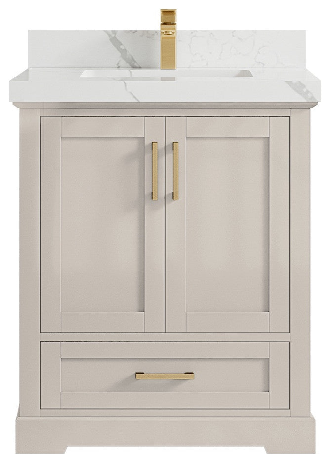 Boston 30" Single Sink Bath Vanity in Fine Grain 2" Calacatta Laza